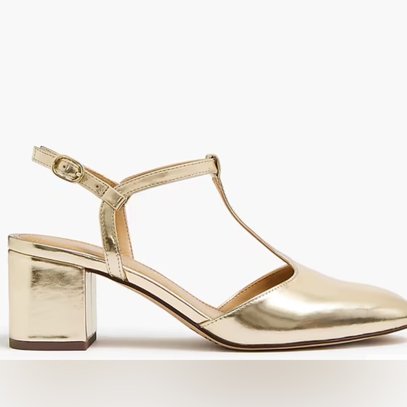 New🌿J.Crew Gold Y-Strap Heels - Picture 2 of 8